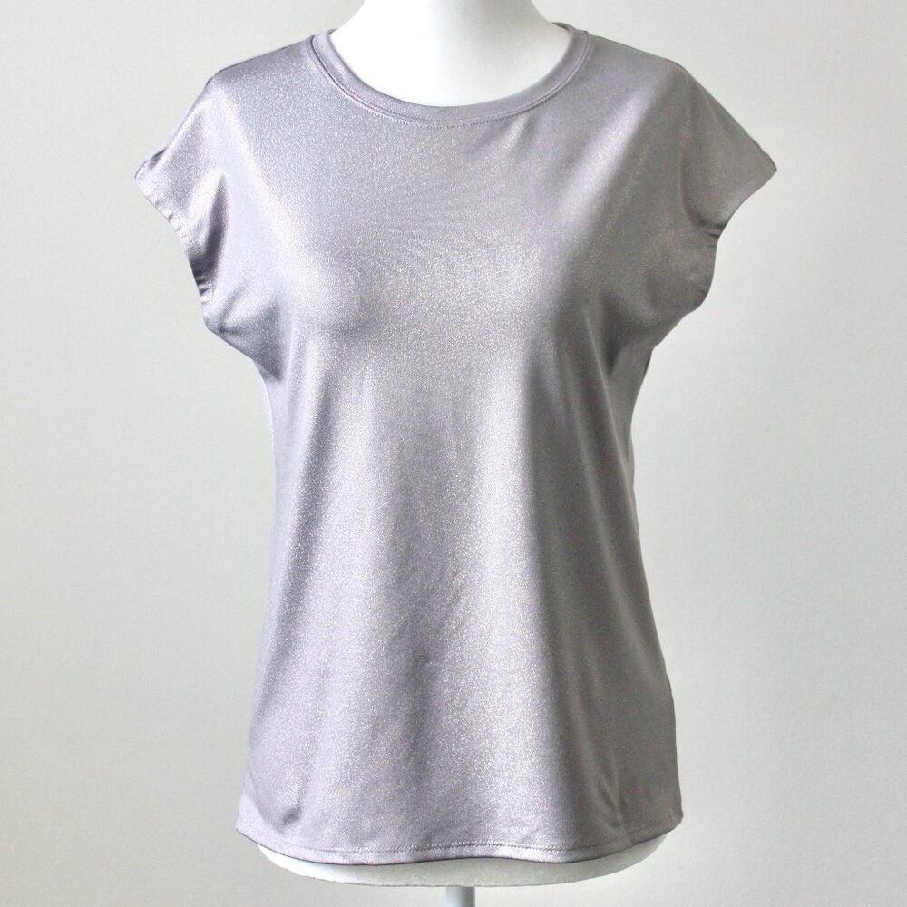 More Than Magic Silver Holographic Short-Sleeve Keyhole Back Exercise Top 14-16